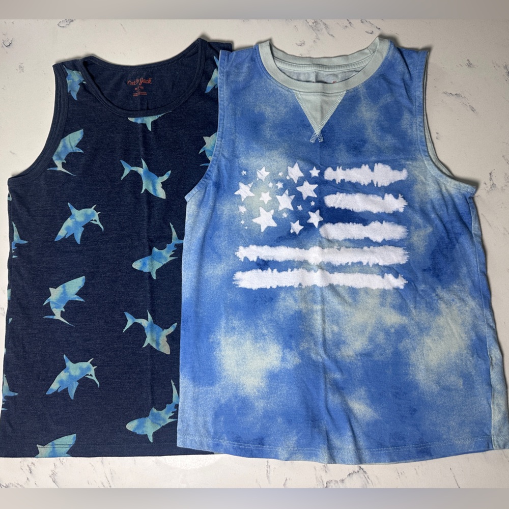 2 Pk Cat & Jack Boys Summer 4th of July Sleeveless Tank Tops  M 8/10